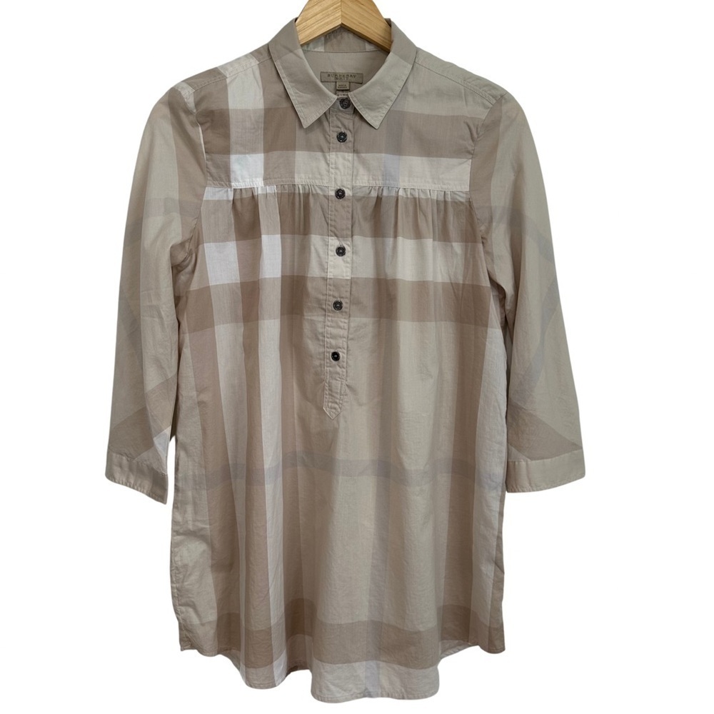 Burberry Beige Gathered Cotton Tunic Top Rare Color Way SZ Small Luxury READ